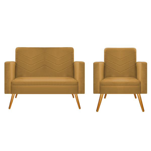 Kit Namoradeira E 01 Poltrona Bella Pés Palito Mel Suede Most