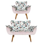 Kit Namoradeira E 01 Poltrona Opala Folhas D68 E Veludo Rose