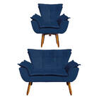 Kit Namoradeira E 01 Poltrona Opala Suede Base Giratória Pés