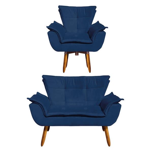 Kit Namoradeira E 01 Poltrona Opala Suede Base Giratória Pés