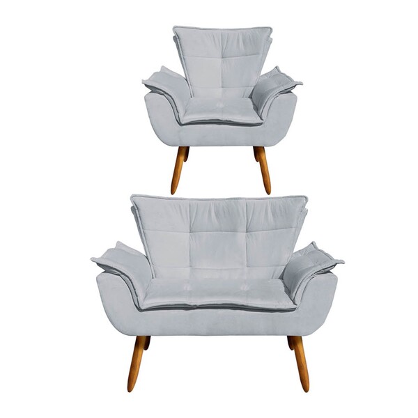 Kit Namoradeira E 01 Poltrona Opala Suede Cinza Pés Palito Ca