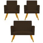 Kit Namoradeira E 02 Poltronas Beatriz Palito Mel Suede Marro