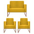 Kit Namoradeira E 02 Poltronas Bella Base De Ferro Bronze Cor