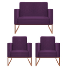 Kit Namoradeira E 02 Poltronas Bella Base De Ferro Bronze Sue