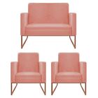 Kit Namoradeira E 02 Poltronas Bella Base De Ferro Bronze Sue