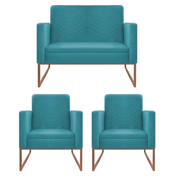 Kit Namoradeira E 02 Poltronas Bella Base De Ferro Bronze Sue