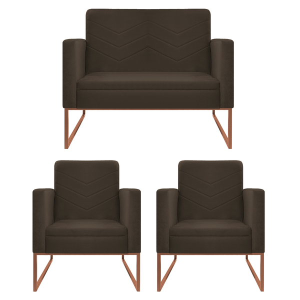 Kit Namoradeira E 02 Poltronas Bella Base De Ferro Bronze Sue