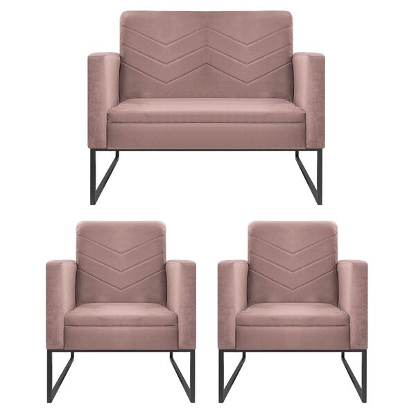 Kit Namoradeira E 02 Poltronas Bella Base De Ferro Preta Linh