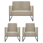 Kit Namoradeira E 02 Poltronas Bella Base De Ferro Preta Sued