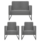 Kit Namoradeira E 02 Poltronas Bella Base De Ferro Preta Sued