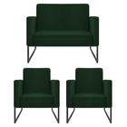 Kit Namoradeira E 02 Poltronas Bella Base De Ferro Preta Sued