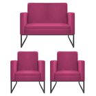 Kit Namoradeira E 02 Poltronas Bella Base De Ferro Preta Sued