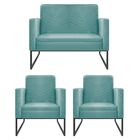 Kit Namoradeira E 02 Poltronas Bella Base De Ferro Preta Sued