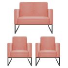 Kit Namoradeira E 02 Poltronas Bella Base De Ferro Preta Sued