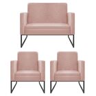 Kit Namoradeira E 02 Poltronas Bella Base De Ferro Preta Sued