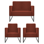 Kit Namoradeira E 02 Poltronas Bella Base De Ferro Preta Sued