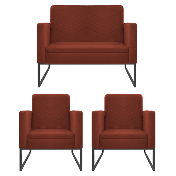 Kit Namoradeira E 02 Poltronas Bella Base De Ferro Preta Sued