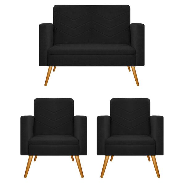 Kit Namoradeira E 02 Poltronas Bella Pés Palito Mel Corano -