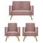 Kit Namoradeira E 02 Poltronas Bella Pés Palito Mel Linho - A