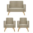 Kit Namoradeira E 02 Poltronas Bella Pés Palito Mel Linho - D