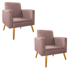 Kit Namoradeira E 02 Poltronas Bella Pés Palito Mel Linho Ros