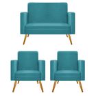 Kit Namoradeira E 02 Poltronas Bella Pés Palito Mel Suede - D