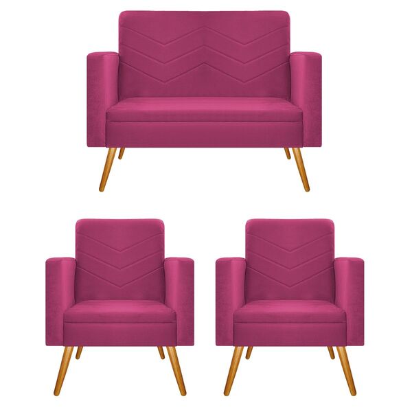 Kit Namoradeira E 02 Poltronas Bella Pés Palito Mel Suede Pin