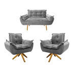 Kit Namoradeira E 02 Poltronas Opala Base Giratória De Madeir