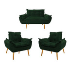 Kit Namoradeira E 02 Poltronas Opala Palito Mel Suede Verde -