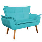 Kit Namoradeira E 02 Poltronas Opala Suede Azul Turquesa Pés