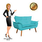 Kit Namoradeira E 02 Poltronas Opala Suede Azul Turquesa Pés