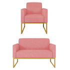 Kit Namoradeira E 1 Poltrona Decorativa Base Industrial Doura