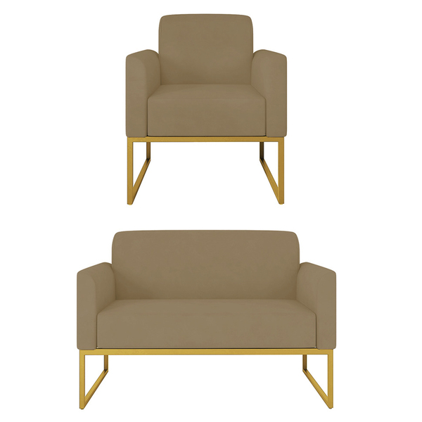 Kit Namoradeira E 1 Poltrona Decorativa Base Industrial Doura