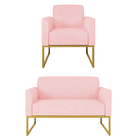 Kit Namoradeira E 1 Poltrona Decorativa Base Industrial Doura