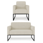 Kit Namoradeira E 1 Poltrona Decorativa Base Industrial Preta