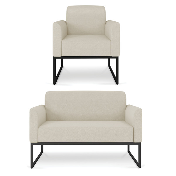 Kit Namoradeira E 1 Poltrona Decorativa Base Industrial Preta