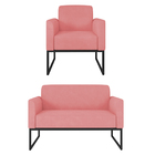 Kit Namoradeira E 1 Poltrona Decorativa Base Industrial Preta