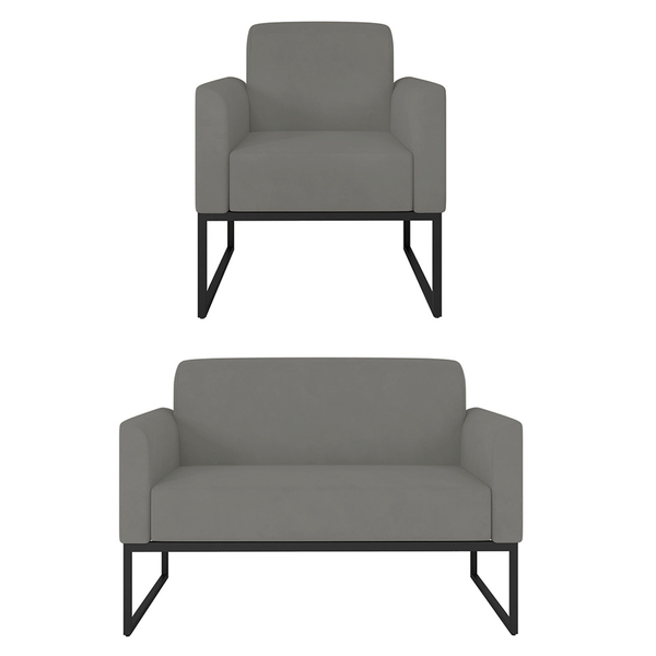 Kit Namoradeira E 1 Poltrona Decorativa Base Industrial Preta