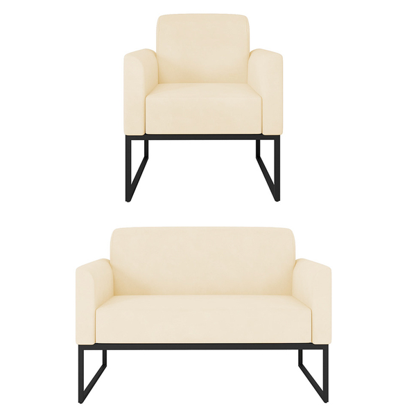 Kit Namoradeira E 1 Poltrona Decorativa Base Industrial Preta