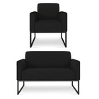 Kit Namoradeira E 1 Poltrona Decorativa Base Industrial Preta