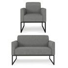 Kit Namoradeira E 1 Poltrona Decorativa Base Industrial Preta