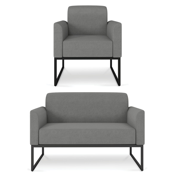 Kit Namoradeira E 1 Poltrona Decorativa Base Industrial Preta