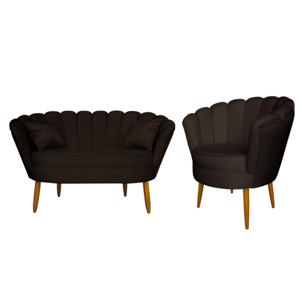 Kit Namoradeira E 1 Poltrona Pétala Decorativa Veludo - Monta