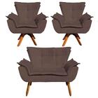 Kit Namoradeira E 2 Poltronas Base Giratória Madeira Opla Sue