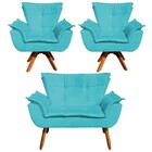 Kit Namoradeira E 2 Poltronas Base Giratória Madeira Opla Sue