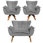 Kit Namoradeira E 2 Poltronas Base Giratória Madeira Opla Sue