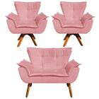 Kit Namoradeira E 2 Poltronas Base Giratória Madeira Opla Sue