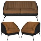 Kit Namoradeira E 2 Poltronas Corano/veludo Preto/laranja