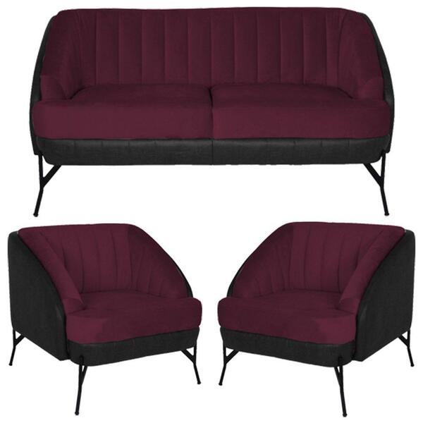 Kit Namoradeira E 2 Poltronas Corano/veludo Preto/marsala