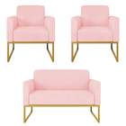 Kit Namoradeira E 2 Poltronas Decorativas Base Industrial Dou